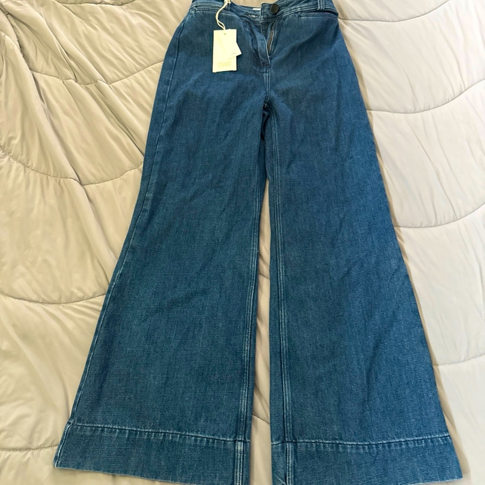Toast indigo denim kick flare denim trousers, UK size 8